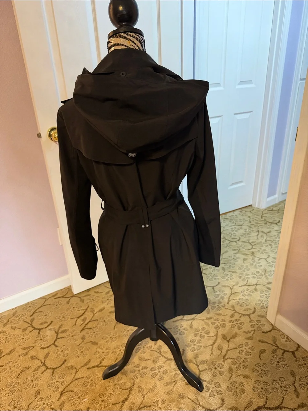Michael Kors Black Double-Breasted Trench Coat with Belt